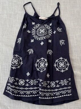 Solitaire Navy Blue Sundress with White Embroidered Motifs